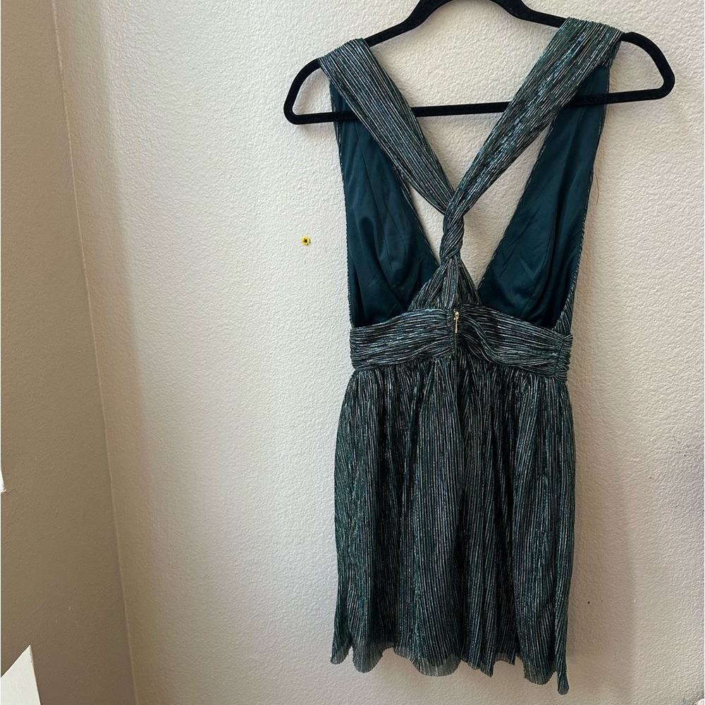 LULUS Ailey Gold and Teal Blue mini Skater Dress womens S - Picture 9 of 9